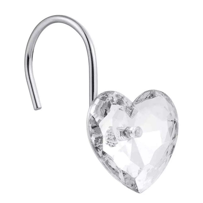Actpe Decorative Crystal Heart Shape Shower Curtain Hooks Rust Resistant Hooks Glide Shower Ring Hangs Holder Bling for Bathroom, Pack of 12 - Image 3